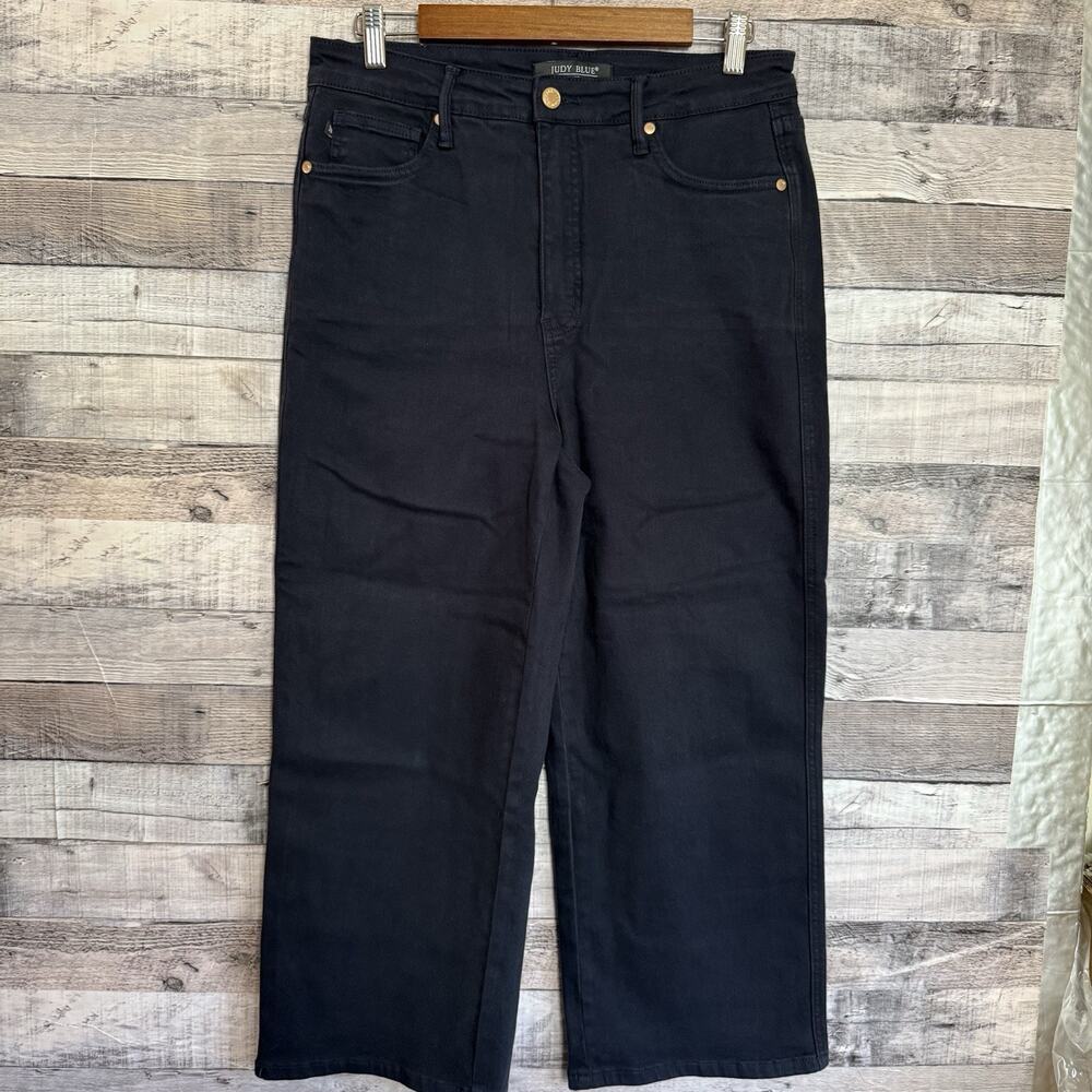 Judy Blue Jeans Junior 13/31 Blue High Rise Wide Leg Crop Garment Dyed Denim